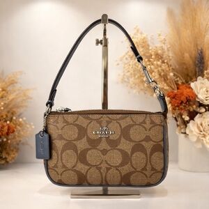 Coach Nolita 15 Brown Tan Blue‎ Signature Canvas Wristlet Bag C4580